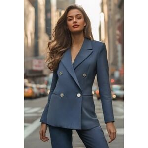 Nordstrom Elodie Blazer Double Breasted Blue Size Medium Lined Long Sleeve NWOT